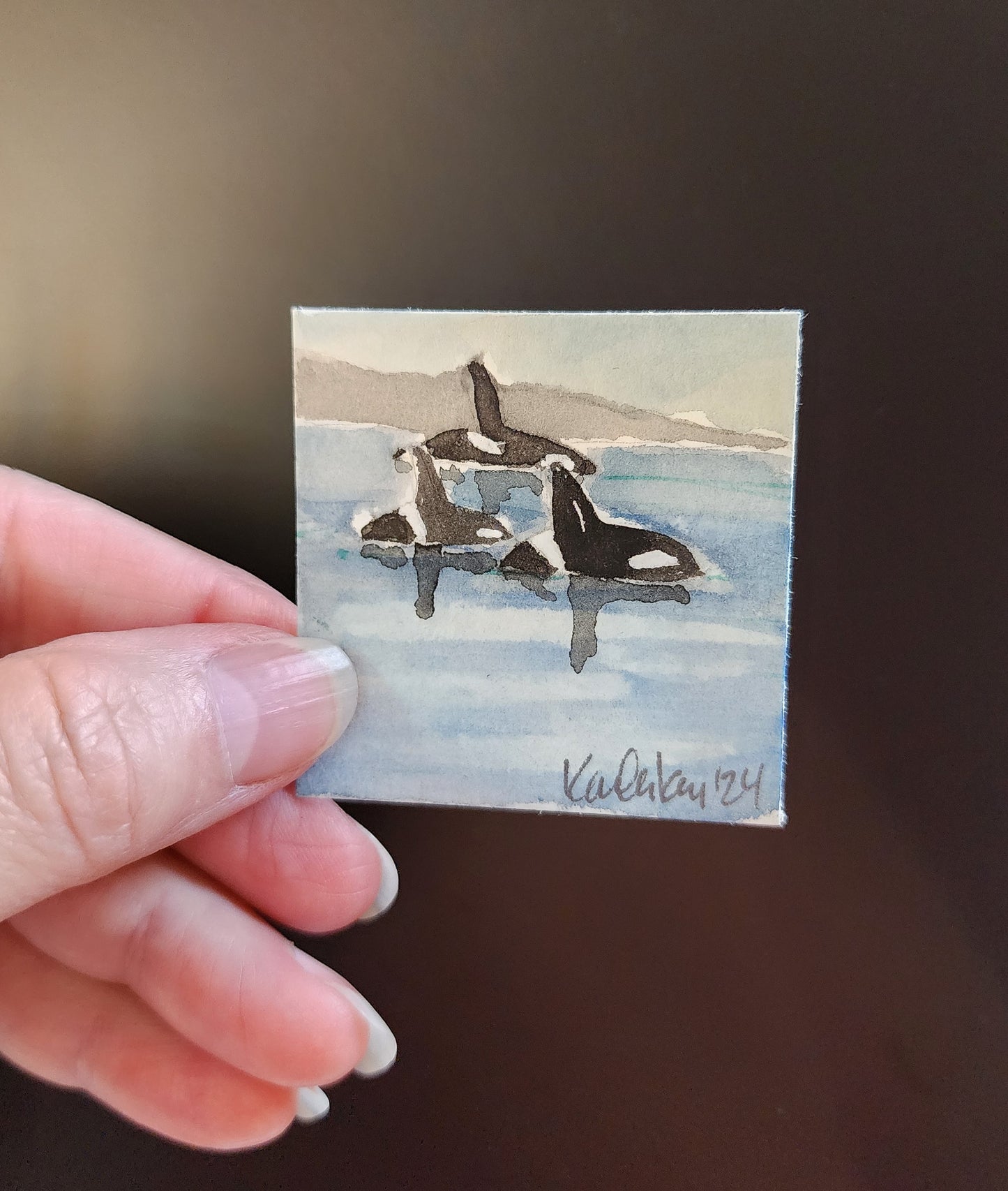 Miniature Orca Family Painting