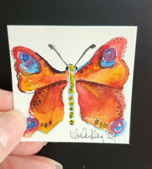 Miniature Orange and Blue Butterfly Painting