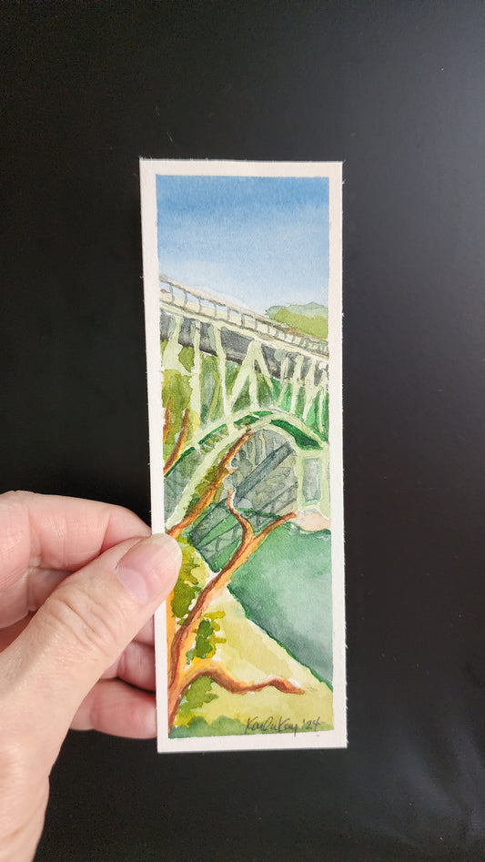 Miniature Deception Pass Bridge Scaffolding Painting 2”x 6”