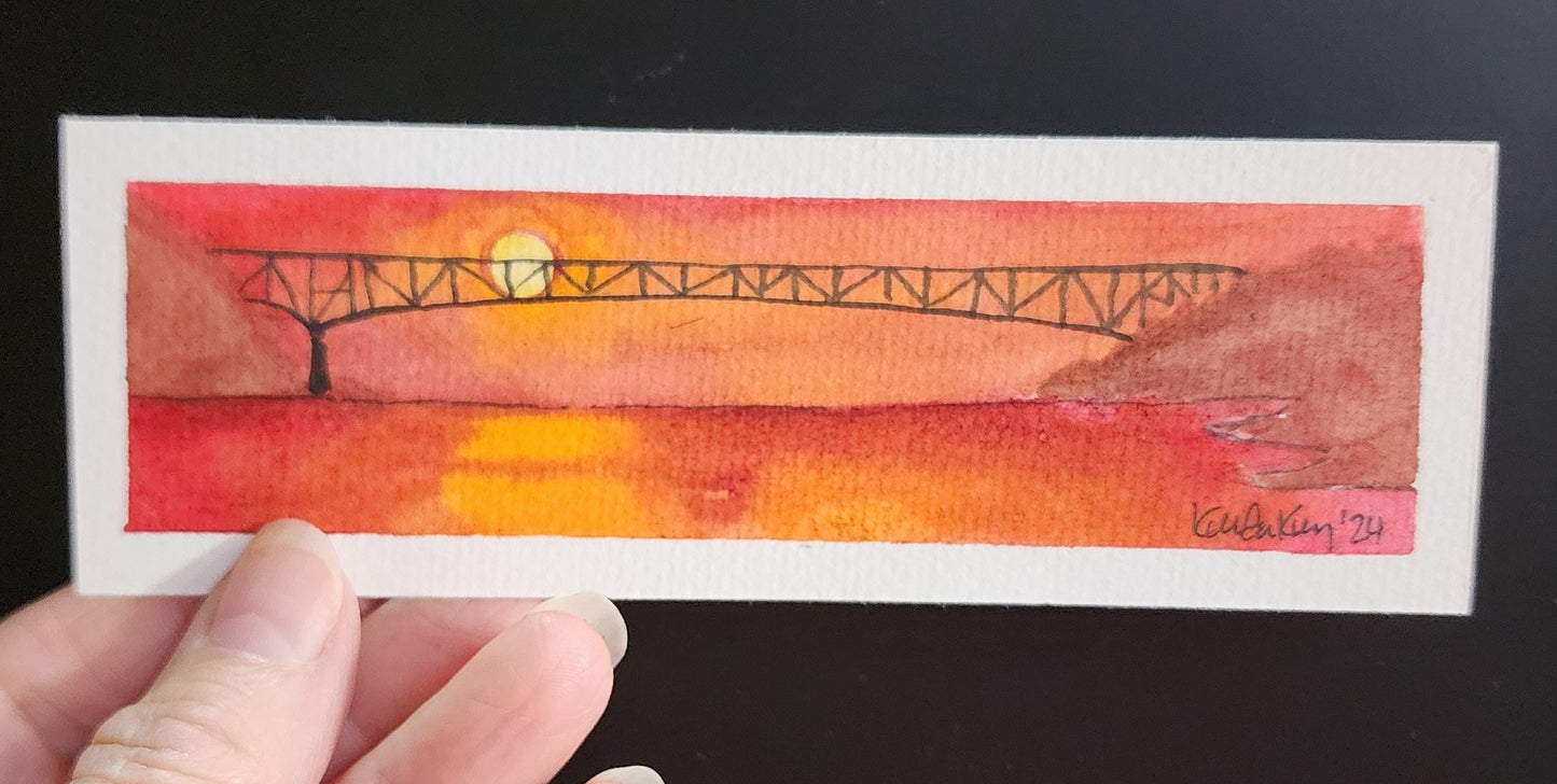 Miniature Red Sunset Deception Pass Painting