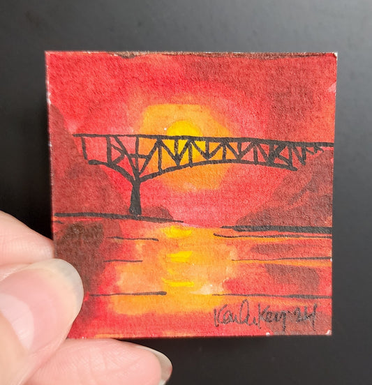 Miniature Deception Pass Red Sunset Painting