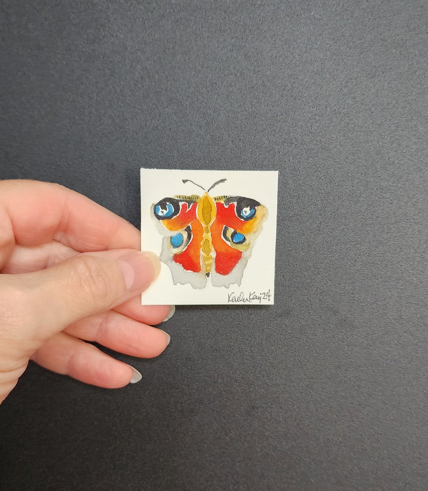 Miniature Red and Blue Colored Butterfly Painting