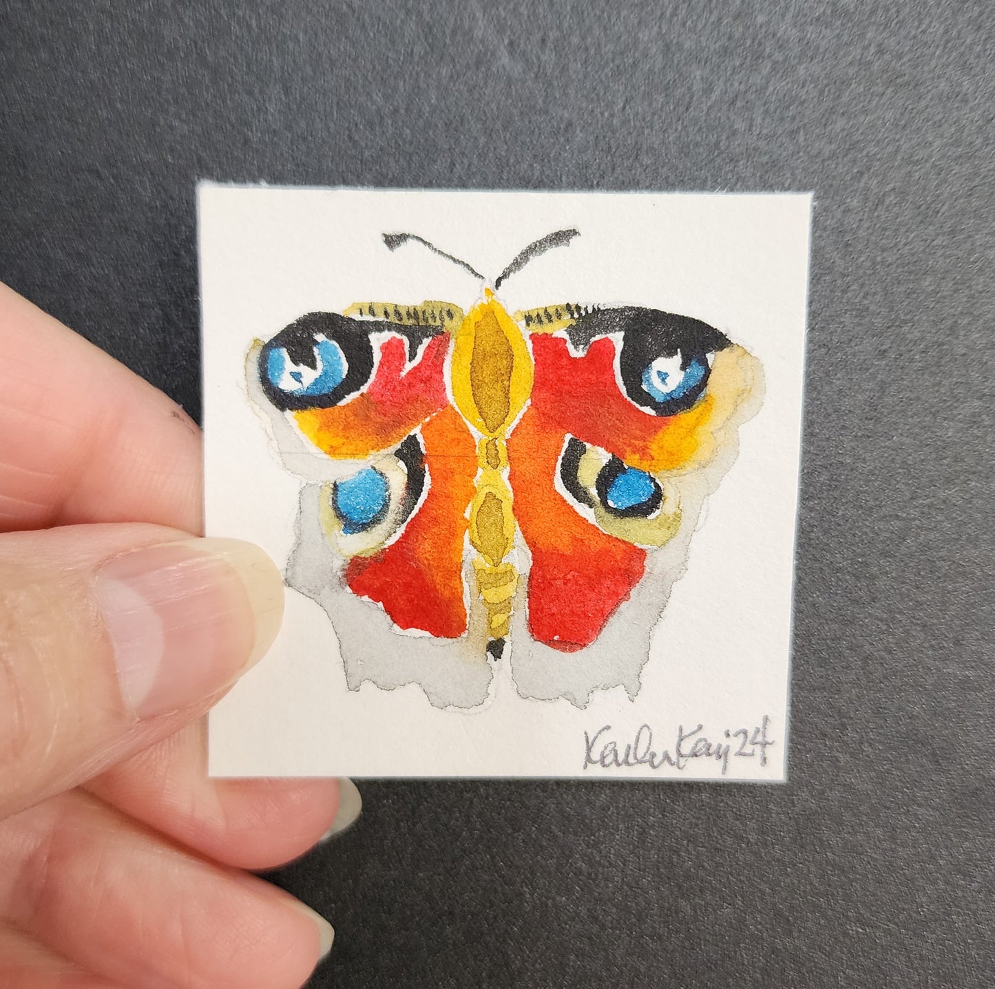 Miniature Red and Blue Colored Butterfly Painting