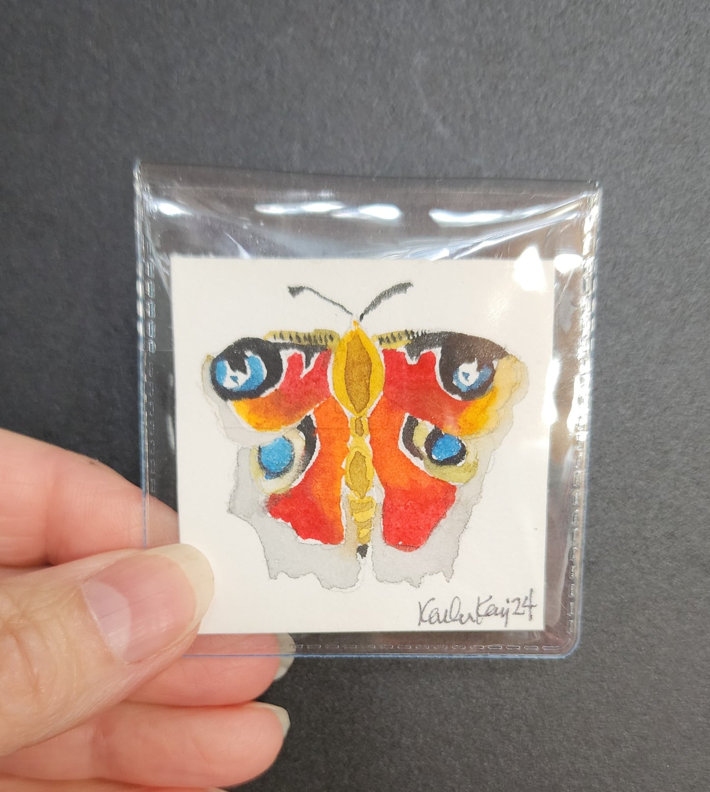 Miniature Red and Blue Colored Butterfly Painting