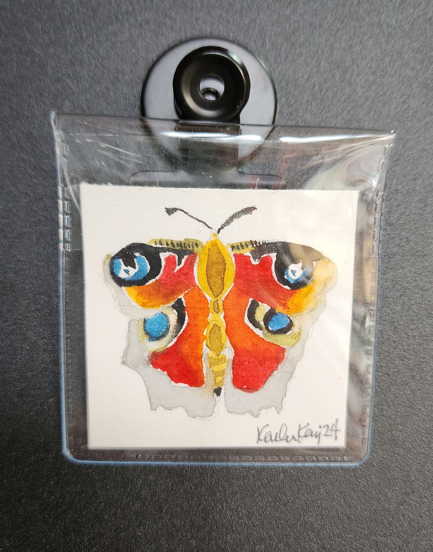 Miniature Red and Blue Colored Butterfly Painting