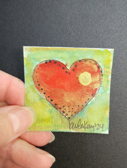 Miniature Red with Gold Spot Heart Painting