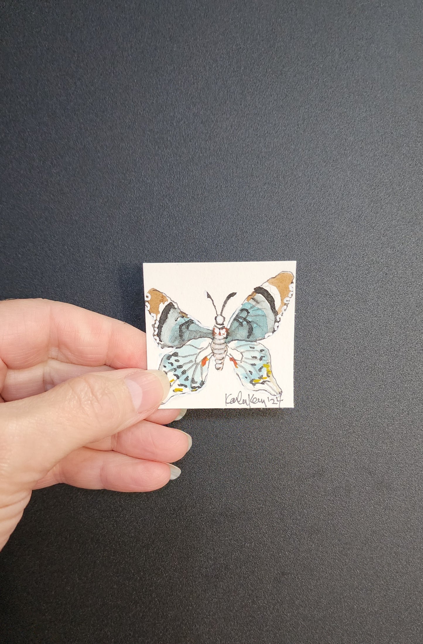 Miniature Blue and Gray Butterfly Painting