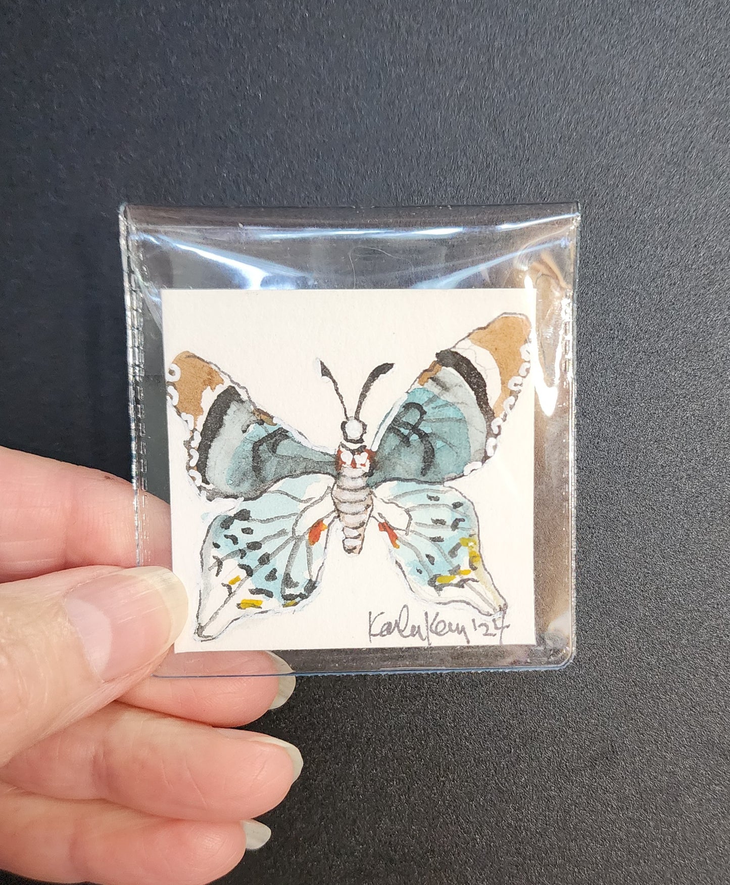 Miniature Blue and Gray Butterfly Painting