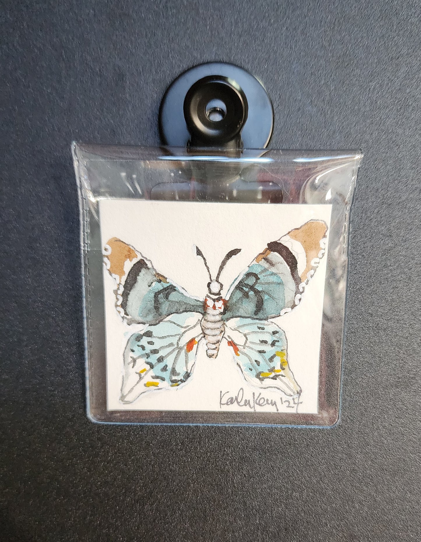 Miniature Blue and Gray Butterfly Painting