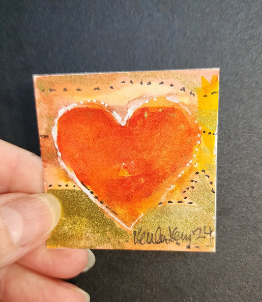 Miniature Orange Heart Painting