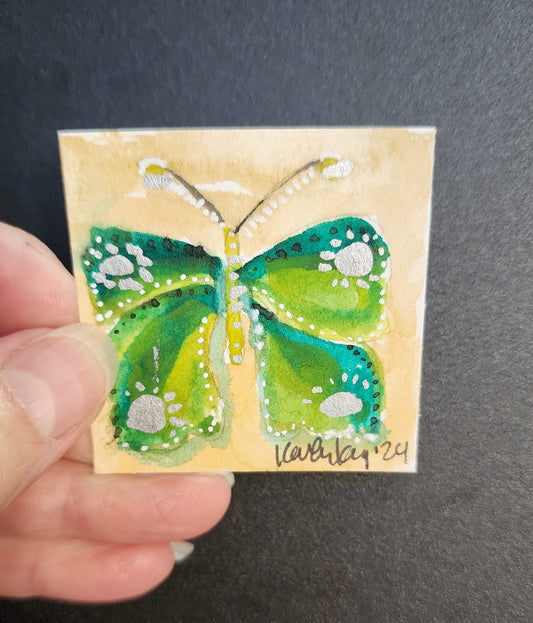 Miniature Green Butterfly Painting